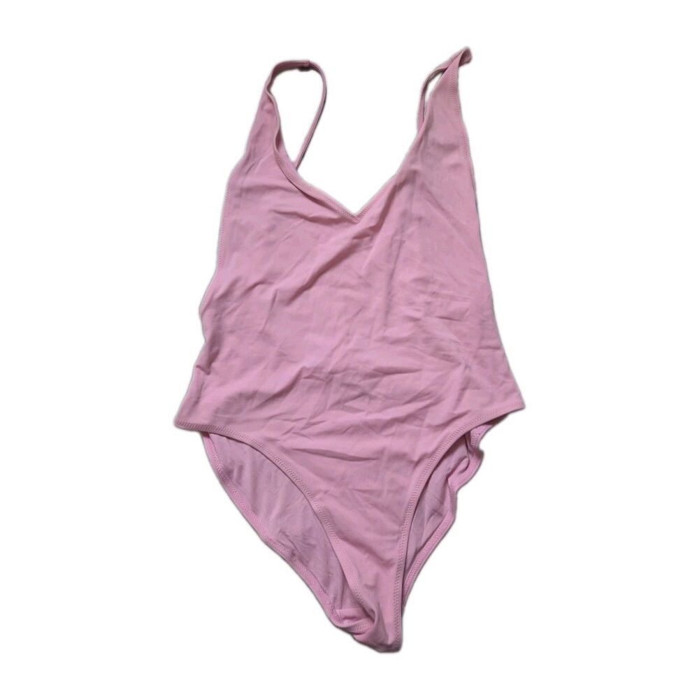 Topshop Pamela Pink Plunge V Neck Low Back One Piece Swimsuit Women's US 8 EUC